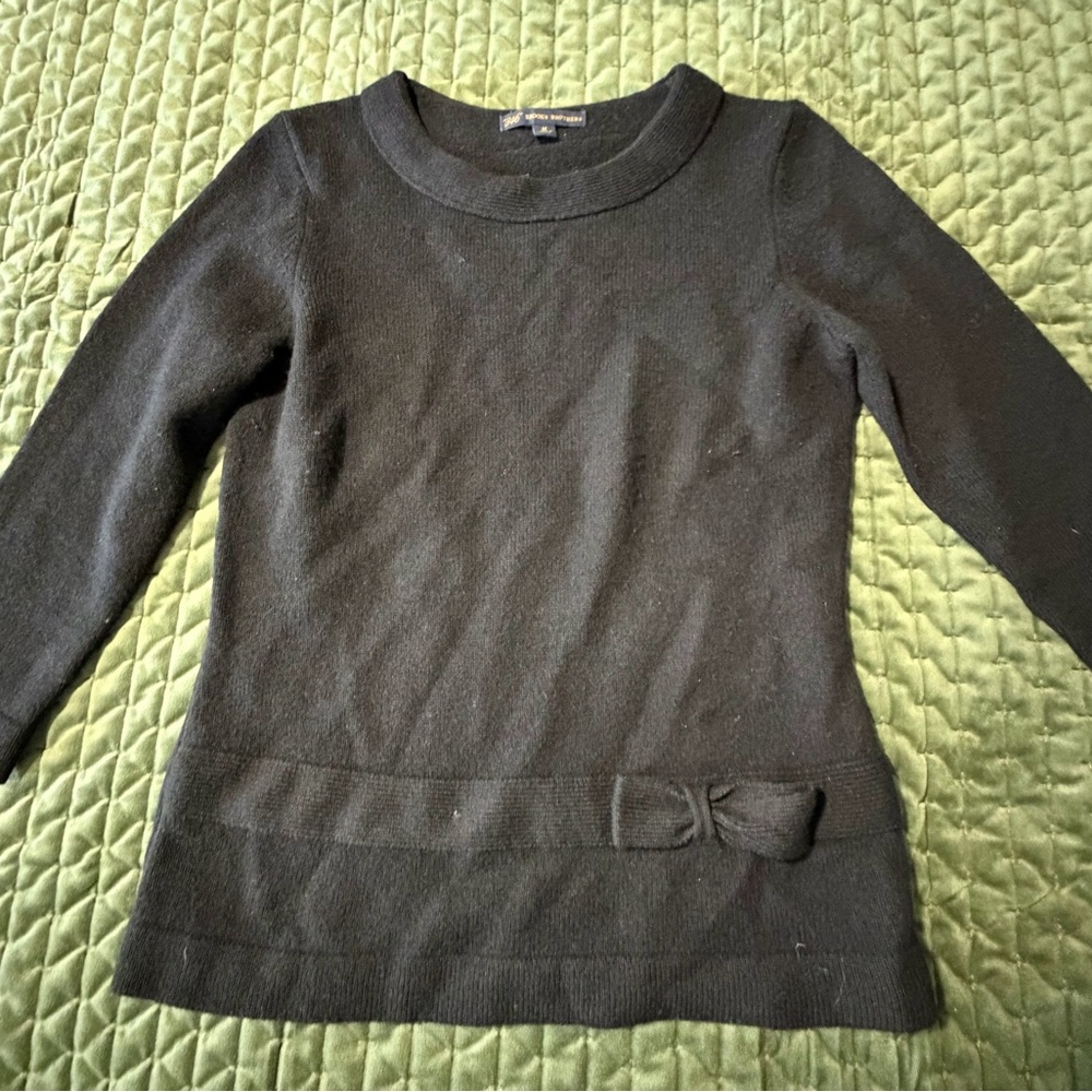 346 Brooks Brothers Lambswool Black Sweater‎ Bow Long Sleeve Size Medium